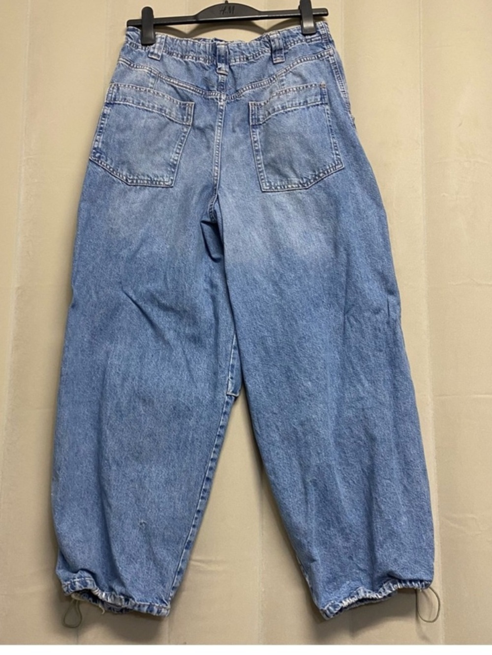 We The Free Light Blue Wide Leg Drawstring Hem Jeans